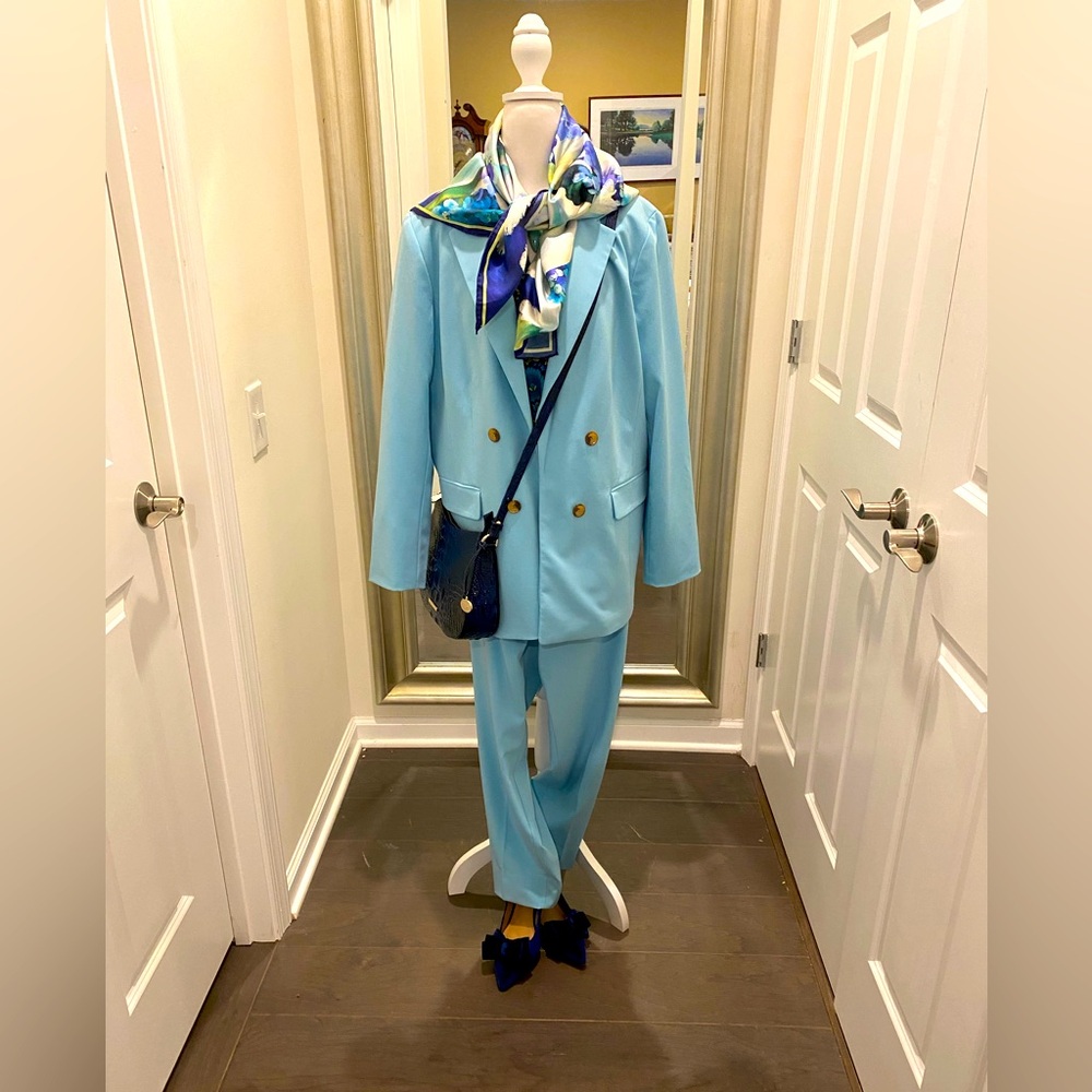 NWOT Talbots Blazer s16 pale turquoise open front w decorative buttons lined